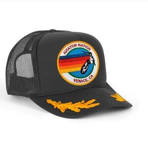 Aviator Nation Trucker Hat Venice Black Leaf Gold Rope Adjustable Snapback
